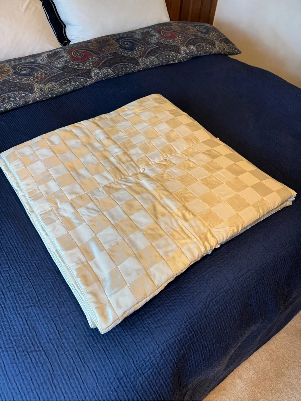 100% Silk Cocoon by Randi Kristoffersen Luxury Patchwork Throw Blanket Ivory